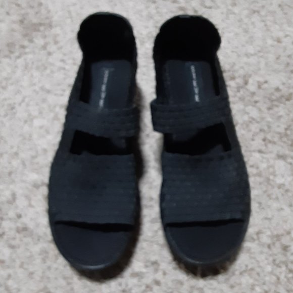 Women's Steve Madden Black Wedge Basket Weave Style Open Toe Shoes Size 8 - Picture 7 of 7